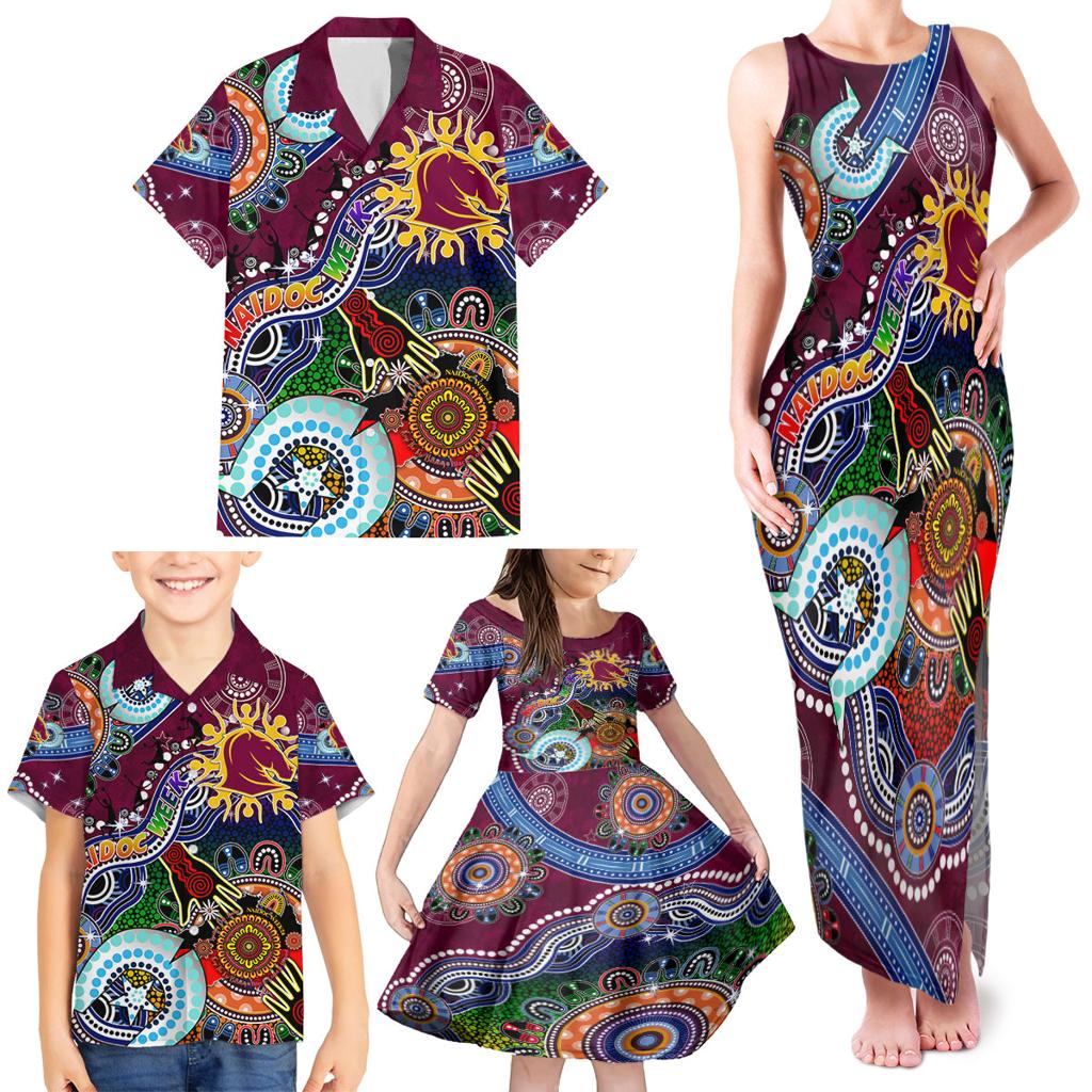 Personalised Broncos NAIDOC Week 2024 Family Matching Tank Maxi Dress and Hawaiian Shirt Australia Aboriginal Dot Painting