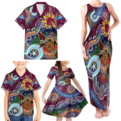 Personalised Broncos NAIDOC Week 2024 Family Matching Tank Maxi Dress and Hawaiian Shirt Australia Aboriginal Dot Painting