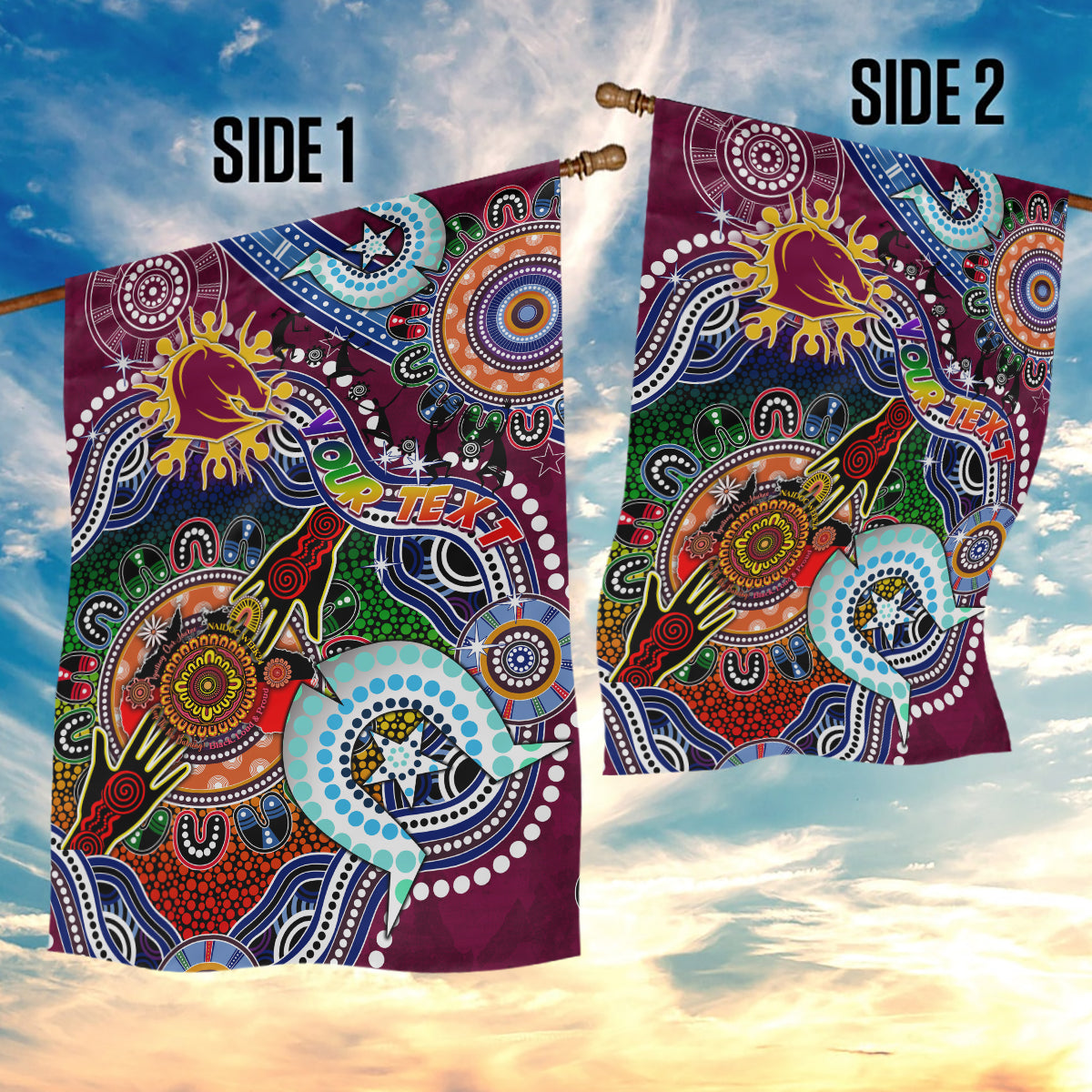 Personalised Broncos NAIDOC Week 2024 Garden Flag Australia Aboriginal Dot Painting