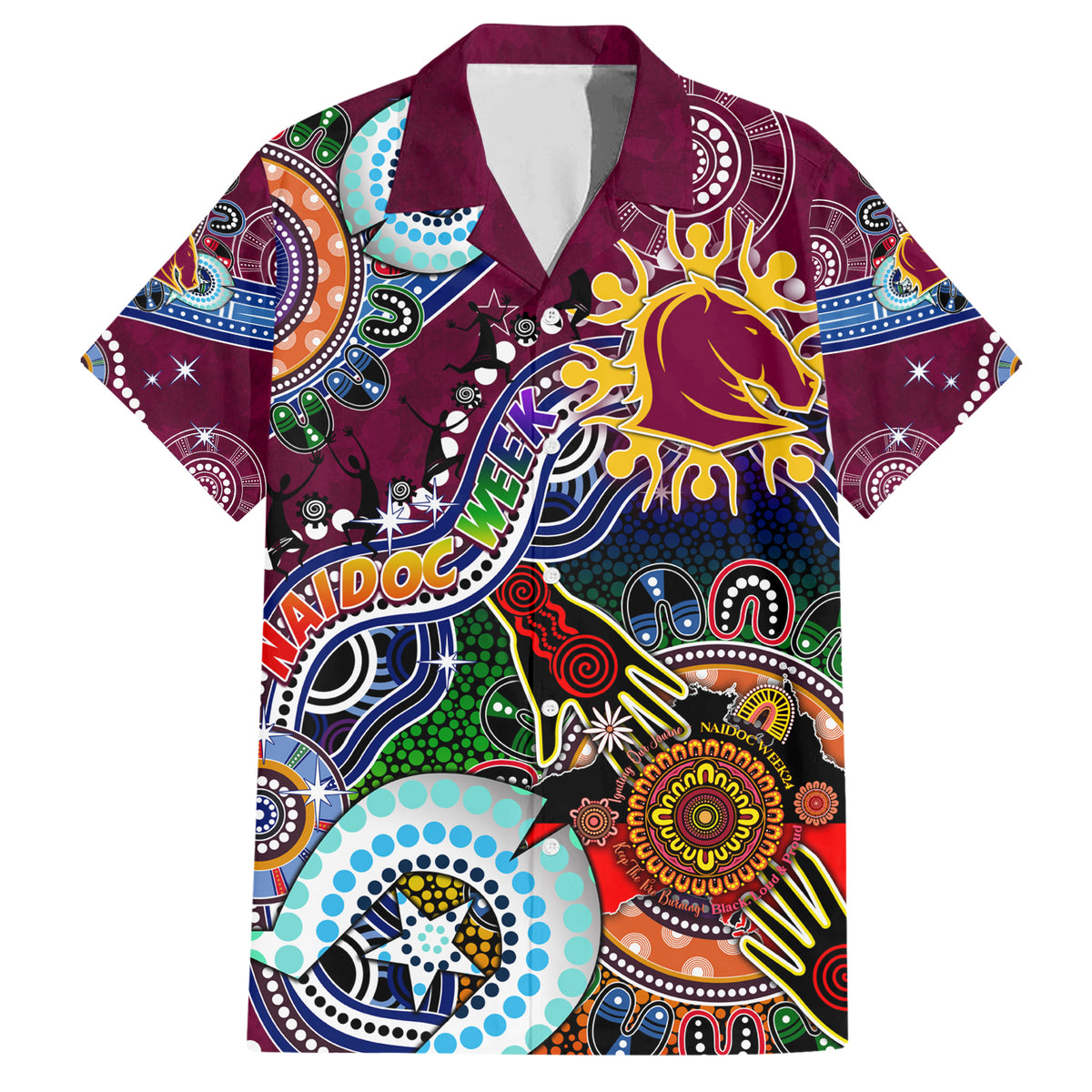 Personalised Broncos NAIDOC Week 2024 Hawaiian Shirt Australia Aboriginal Dot Painting