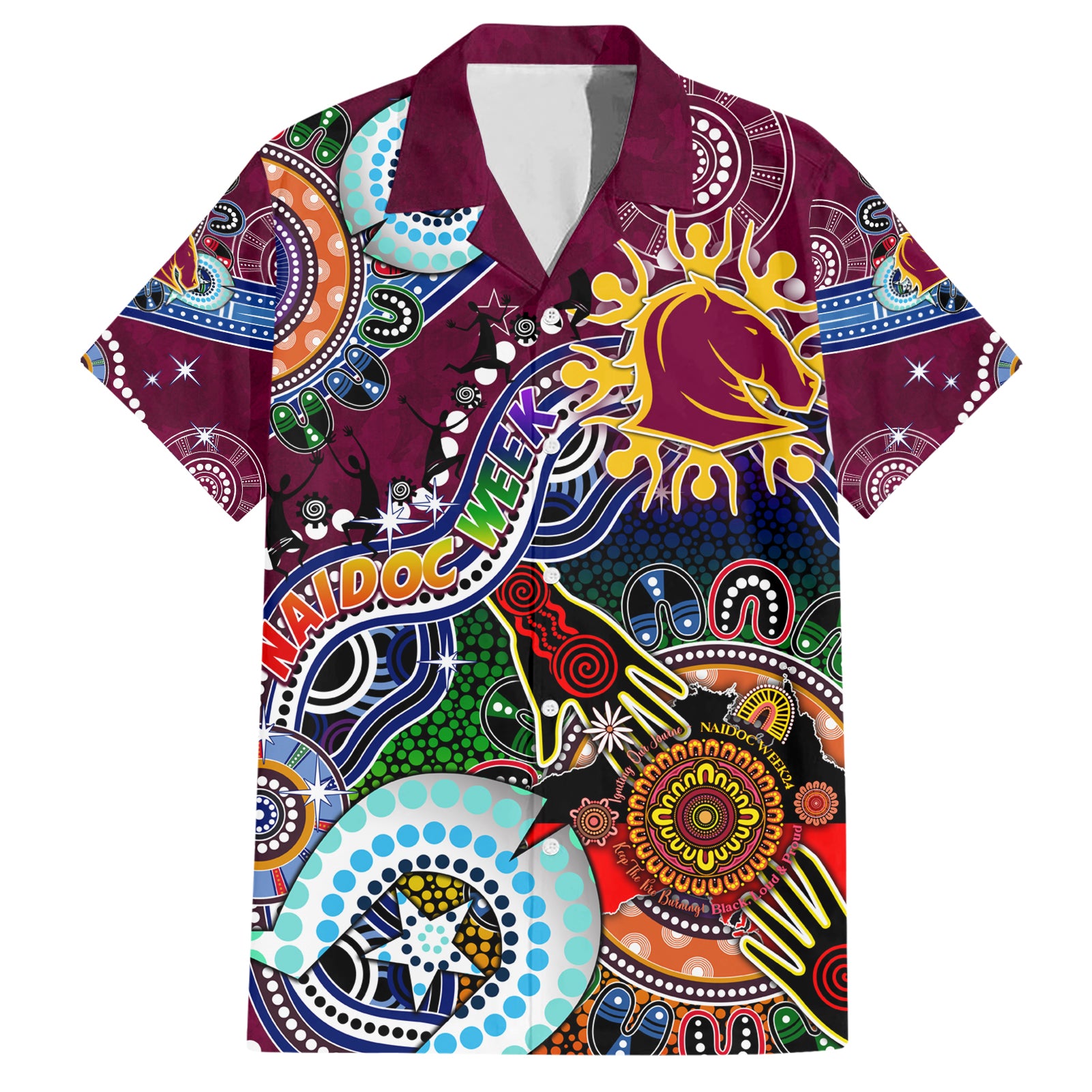Personalised Broncos NAIDOC Week 2024 Hawaiian Shirt Australia Aboriginal Dot Painting