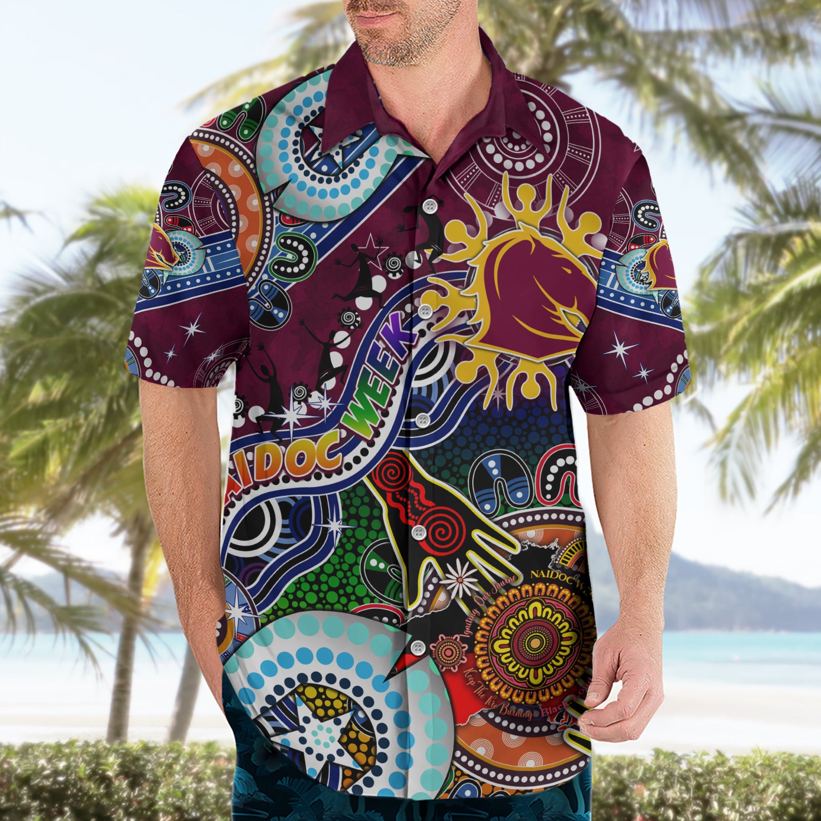 Personalised Broncos NAIDOC Week 2024 Hawaiian Shirt Australia Aboriginal Dot Painting