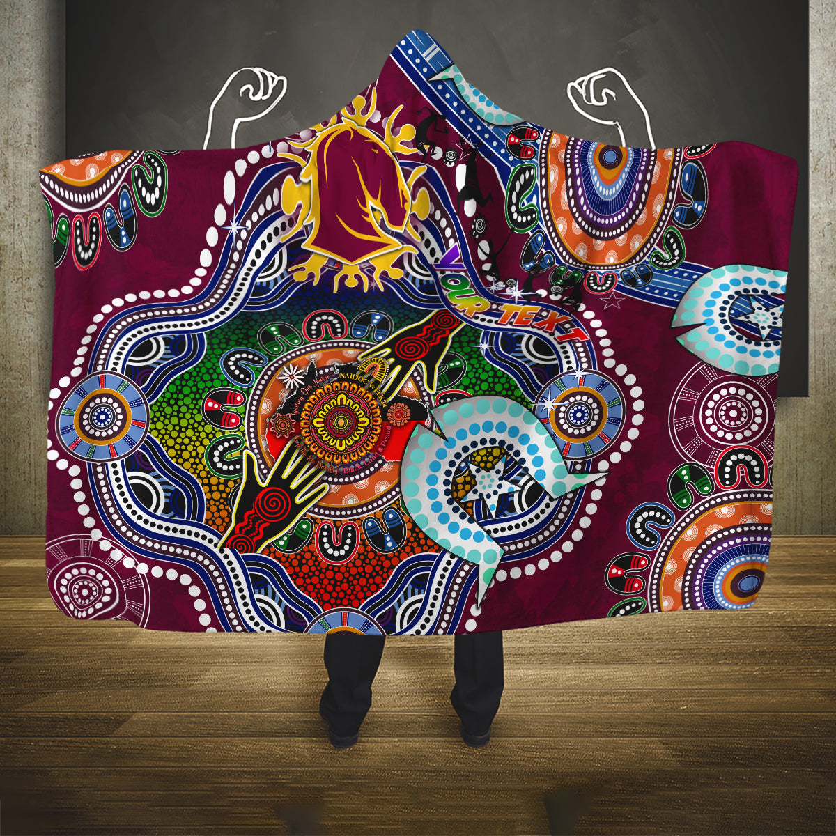 Personalised Broncos NAIDOC Week 2024 Hooded Blanket Australia Aboriginal Dot Painting