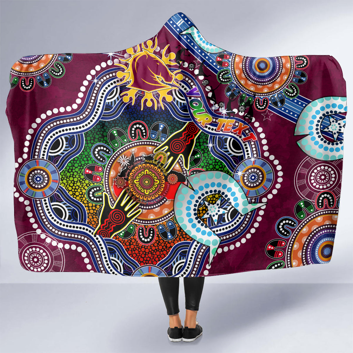 Personalised Broncos NAIDOC Week 2024 Hooded Blanket Australia Aboriginal Dot Painting