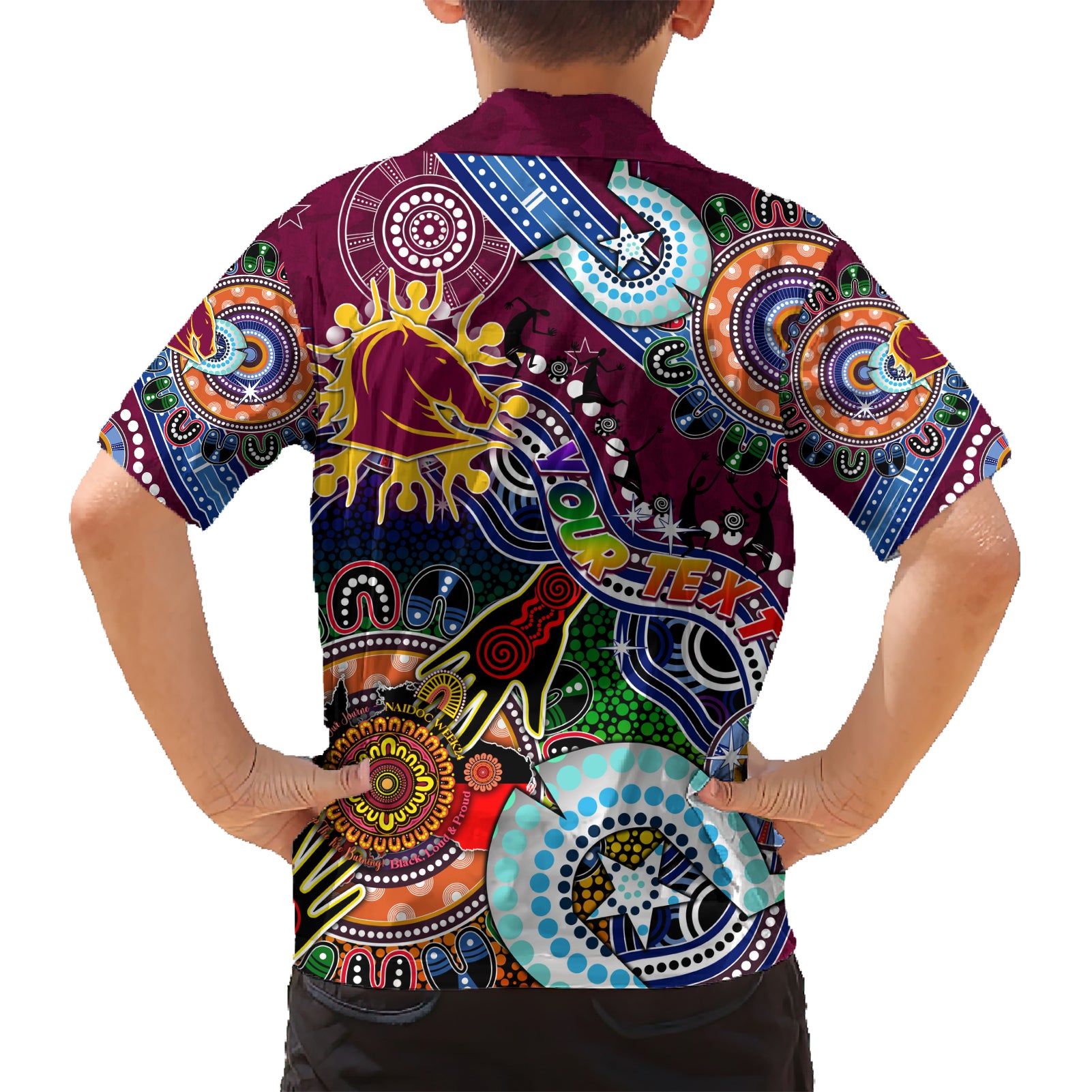 Personalised Broncos NAIDOC Week 2024 Kid Hawaiian Shirt Australia Aboriginal Dot Painting