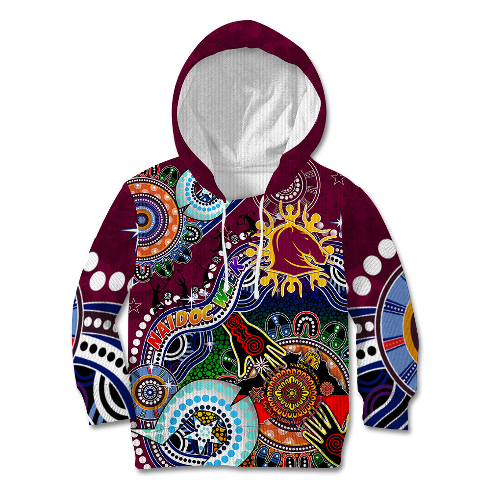 Personalised Broncos NAIDOC Week 2024 Kid Hoodie Australia Aboriginal Dot Painting