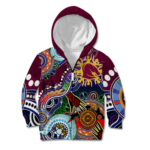 Personalised Broncos NAIDOC Week 2024 Kid Hoodie Australia Aboriginal Dot Painting