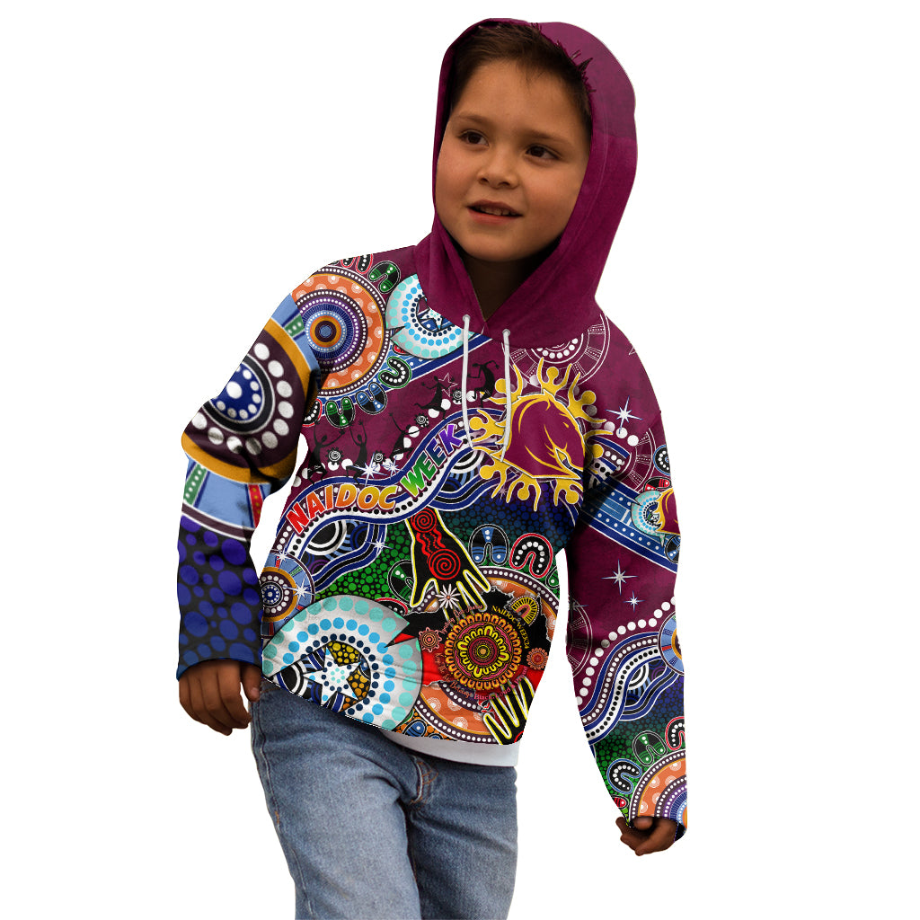 Personalised Broncos NAIDOC Week 2024 Kid Hoodie Australia Aboriginal Dot Painting