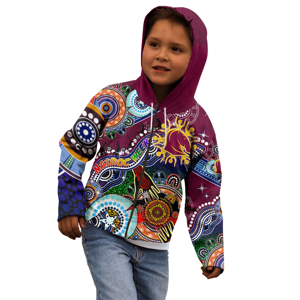 Personalised Broncos NAIDOC Week 2024 Kid Hoodie Australia Aboriginal Dot Painting