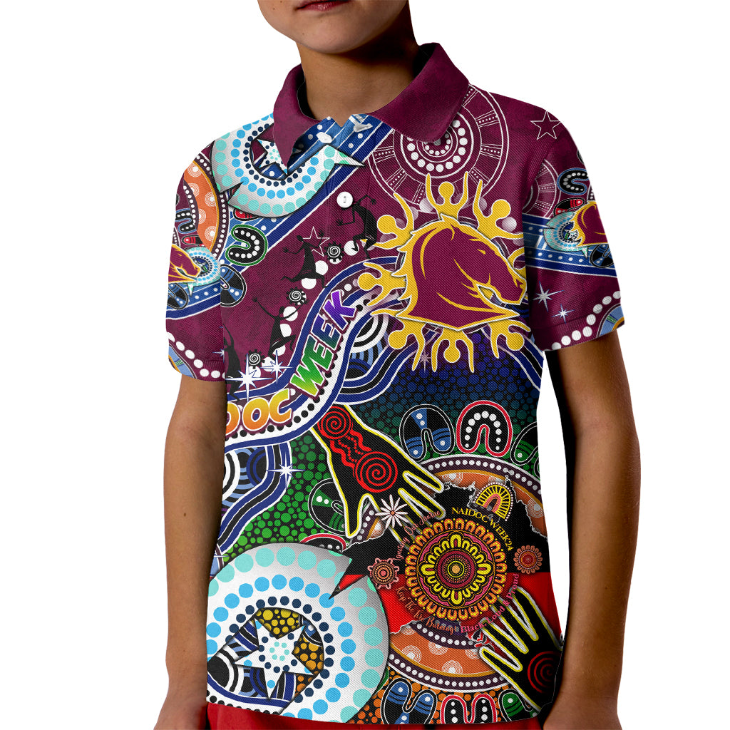 Personalised Broncos NAIDOC Week 2024 Kid Polo Shirt Australia Aboriginal Dot Painting