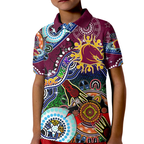 Personalised Broncos NAIDOC Week 2024 Kid Polo Shirt Australia Aboriginal Dot Painting