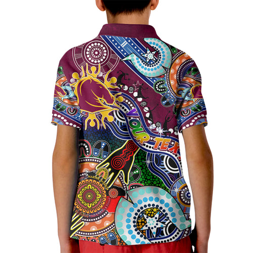 Personalised Broncos NAIDOC Week 2024 Kid Polo Shirt Australia Aboriginal Dot Painting