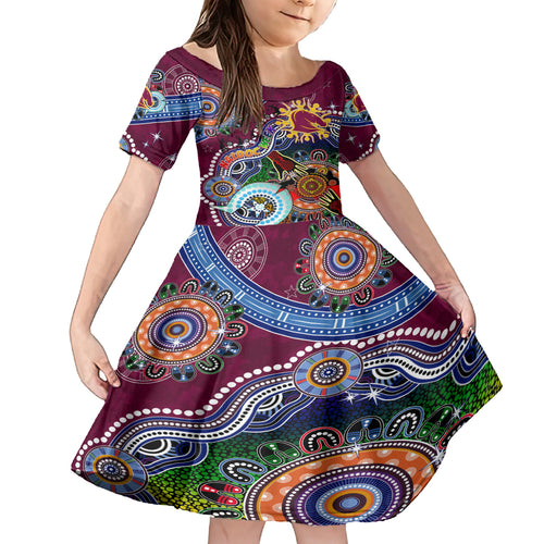Personalised Broncos NAIDOC Week 2024 Kid Short Sleeve Dress Australia Aboriginal Dot Painting