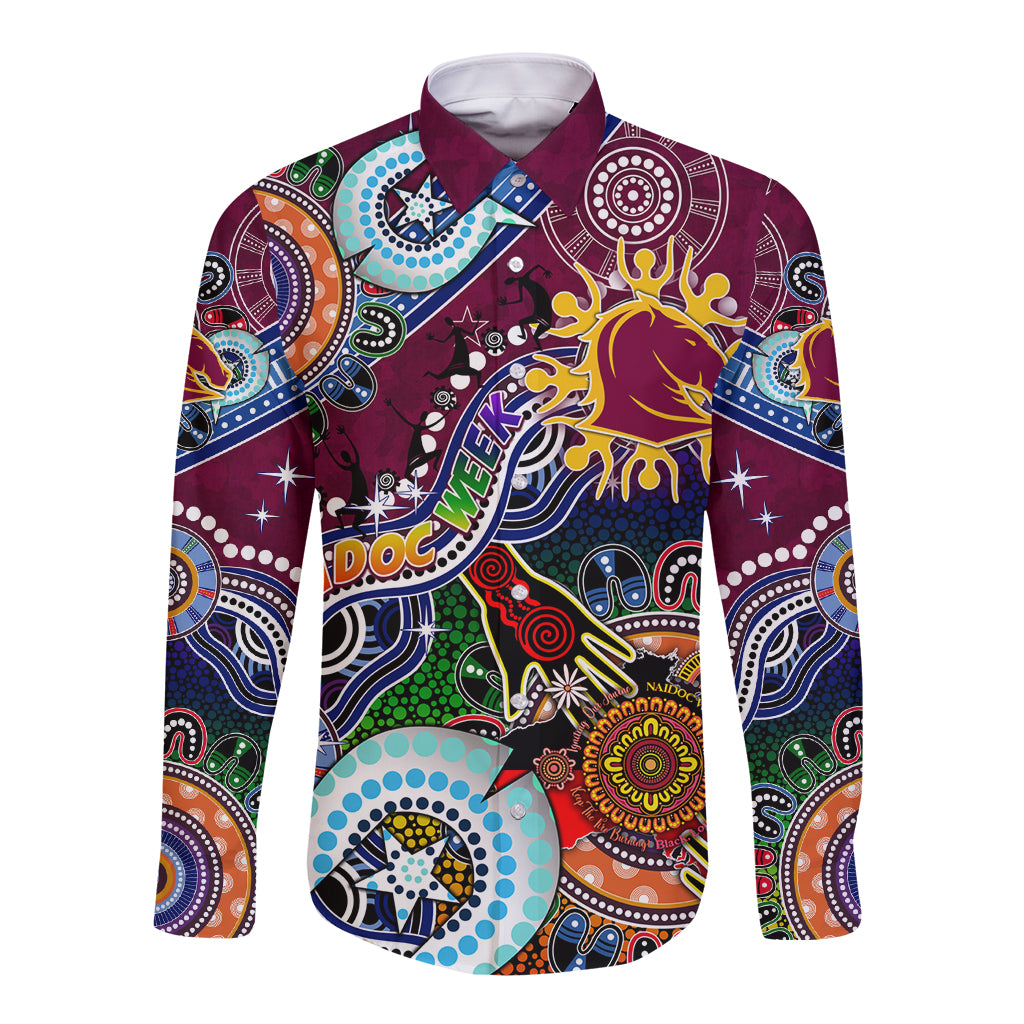 Personalised Broncos NAIDOC Week 2024 Long Sleeve Button Shirt Australia Aboriginal Dot Painting