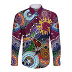 Personalised Broncos NAIDOC Week 2024 Long Sleeve Button Shirt Australia Aboriginal Dot Painting