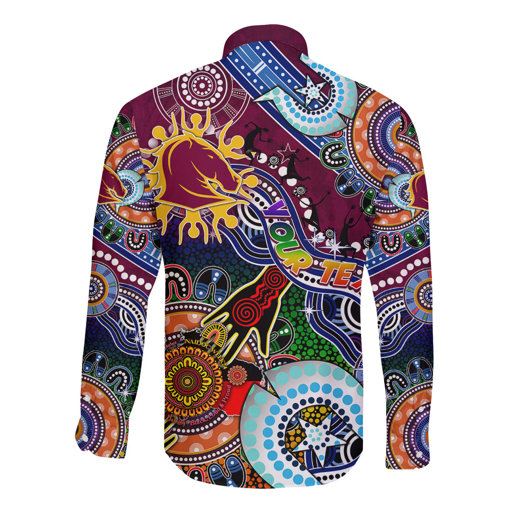 Personalised Broncos NAIDOC Week 2024 Long Sleeve Button Shirt Australia Aboriginal Dot Painting