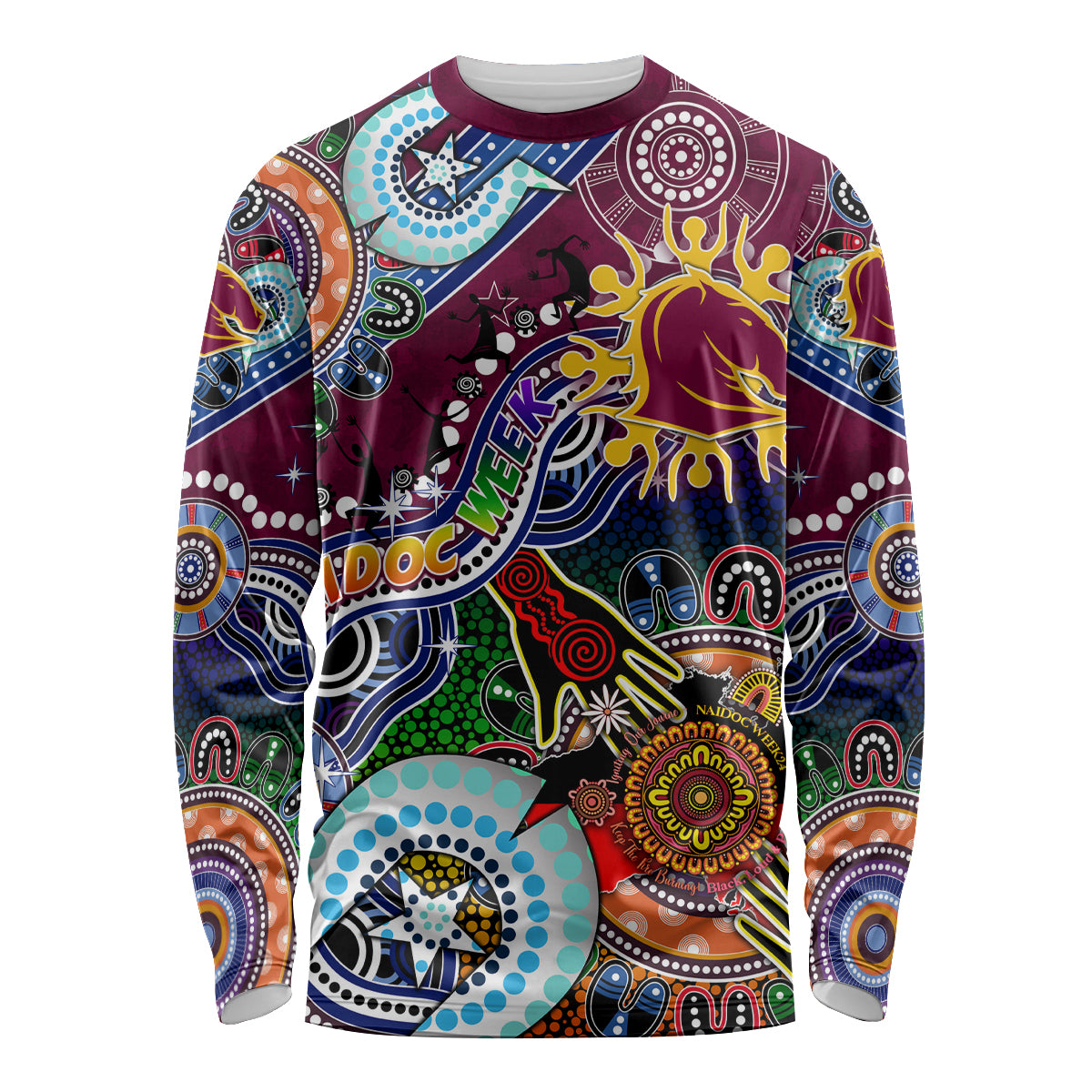 Personalised Broncos NAIDOC Week 2024 Long Sleeve Shirt Australia Aboriginal Dot Painting