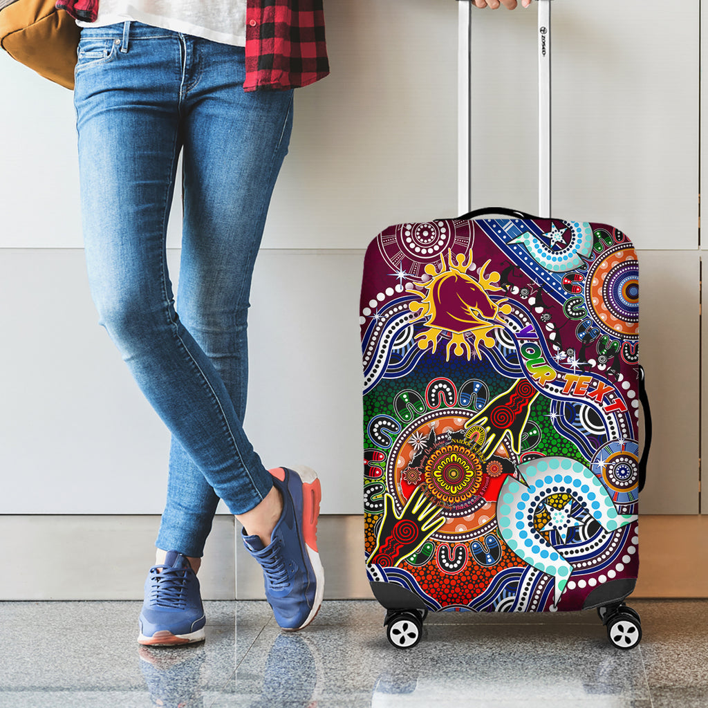 Personalised Broncos NAIDOC Week 2024 Luggage Cover Australia Aboriginal Dot Painting
