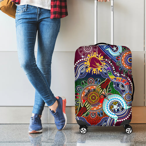 Personalised Broncos NAIDOC Week 2024 Luggage Cover Australia Aboriginal Dot Painting