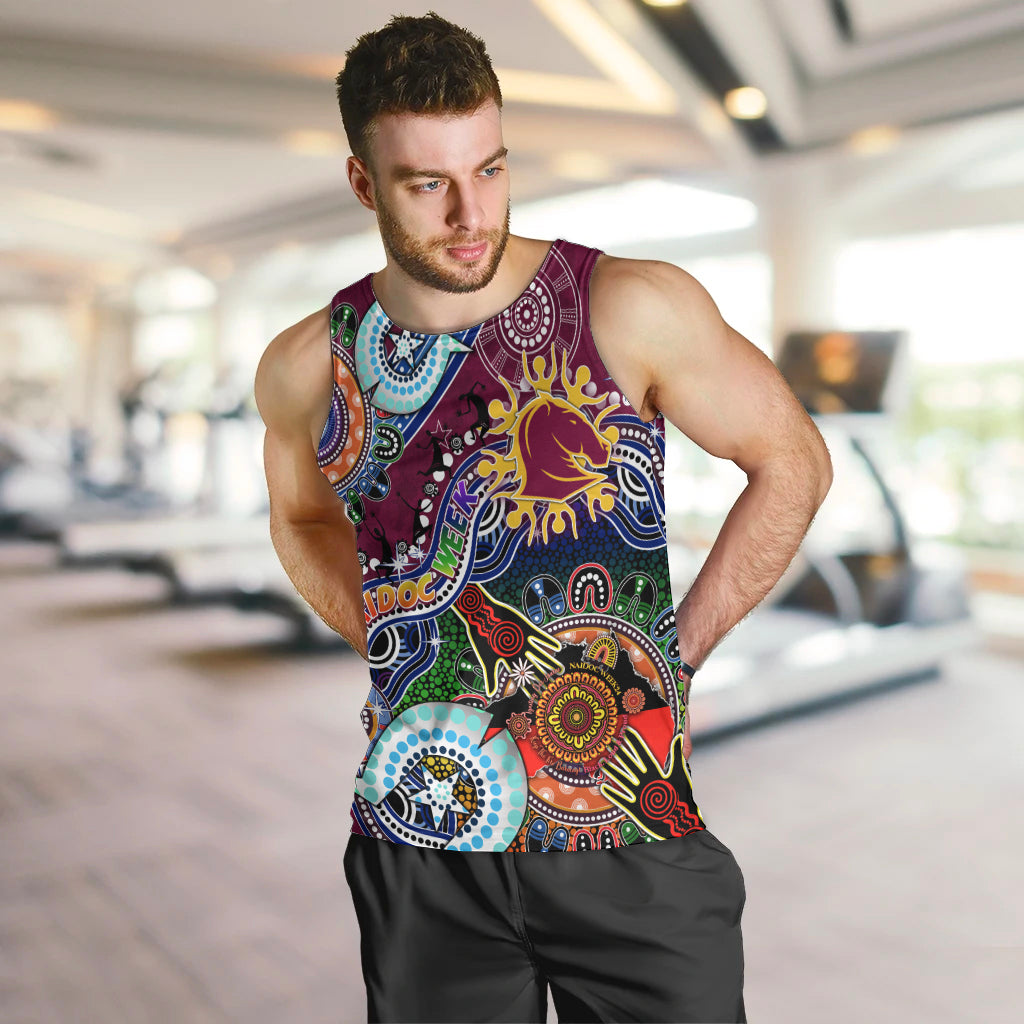 Personalised Broncos NAIDOC Week 2024 Men Tank Top Australia Aboriginal Dot Painting