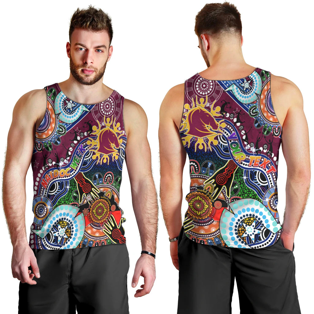 Personalised Broncos NAIDOC Week 2024 Men Tank Top Australia Aboriginal Dot Painting