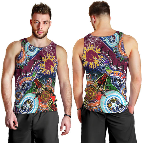 Personalised Broncos NAIDOC Week 2024 Men Tank Top Australia Aboriginal Dot Painting