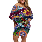 Personalised Broncos NAIDOC Week 2024 Off Shoulder Short Dress Australia Aboriginal Dot Painting