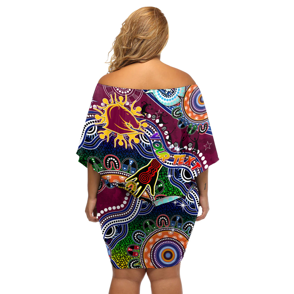 Personalised Broncos NAIDOC Week 2024 Off Shoulder Short Dress Australia Aboriginal Dot Painting
