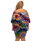 Personalised Broncos NAIDOC Week 2024 Off Shoulder Short Dress Australia Aboriginal Dot Painting