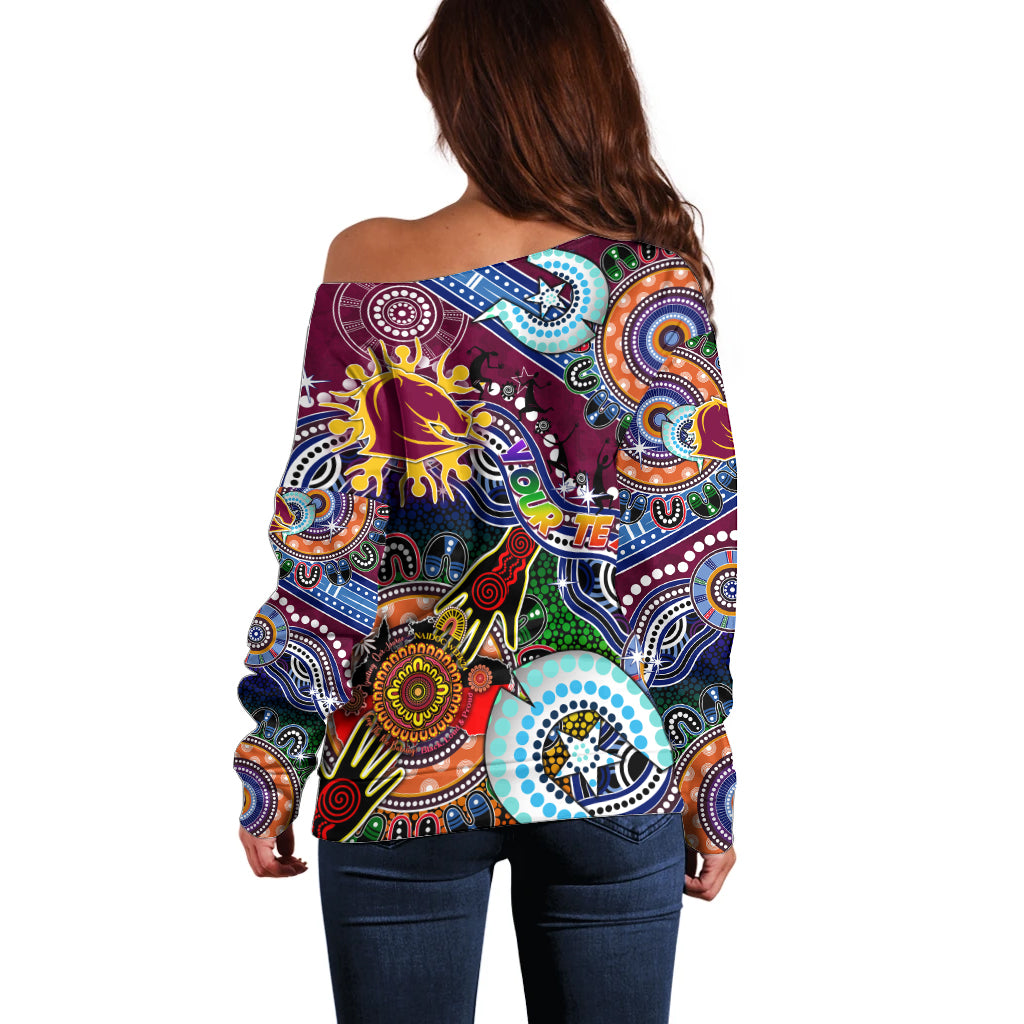 Personalised Broncos NAIDOC Week 2024 Off Shoulder Sweater Australia Aboriginal Dot Painting