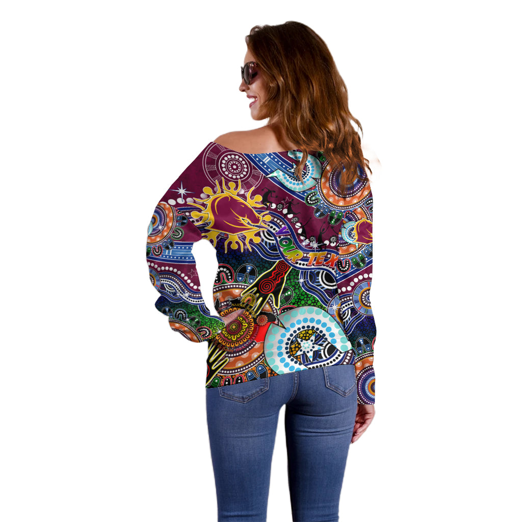 Personalised Broncos NAIDOC Week 2024 Off Shoulder Sweater Australia Aboriginal Dot Painting