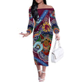 Personalised Broncos NAIDOC Week 2024 Off The Shoulder Long Sleeve Dress Australia Aboriginal Dot Painting