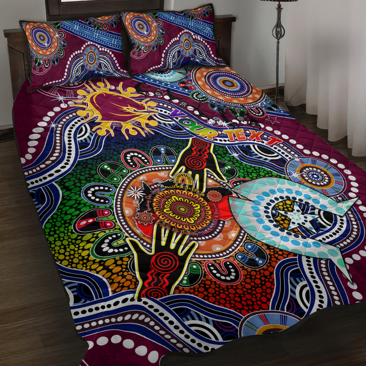 Personalised Broncos NAIDOC Week 2024 Quilt Bed Set Australia Aboriginal Dot Painting