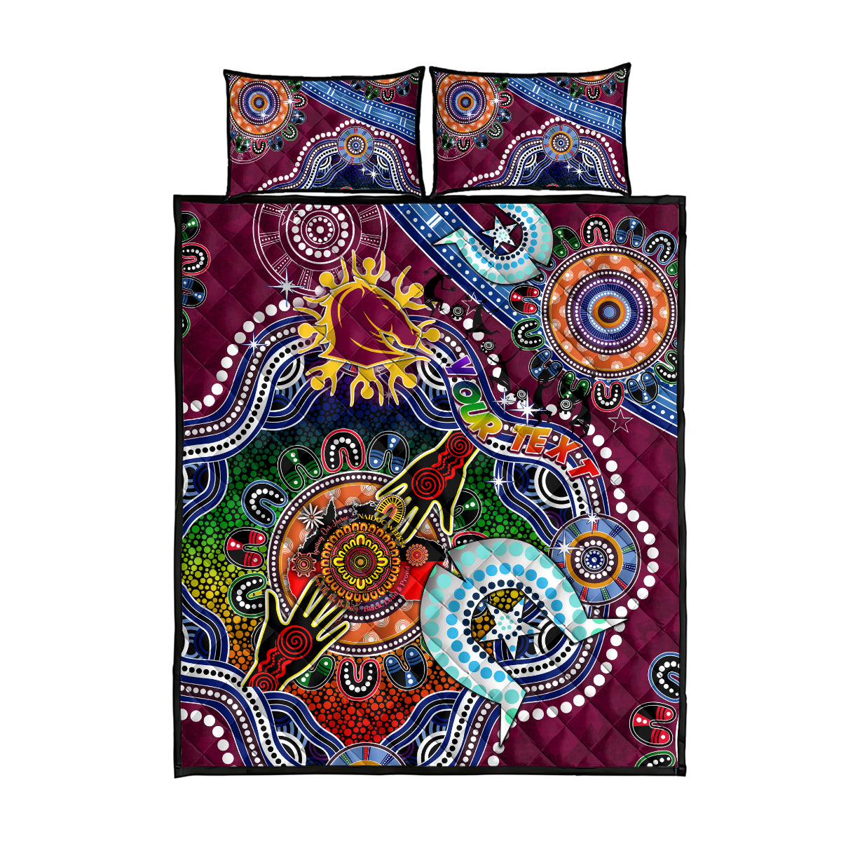 Personalised Broncos NAIDOC Week 2024 Quilt Bed Set Australia Aboriginal Dot Painting
