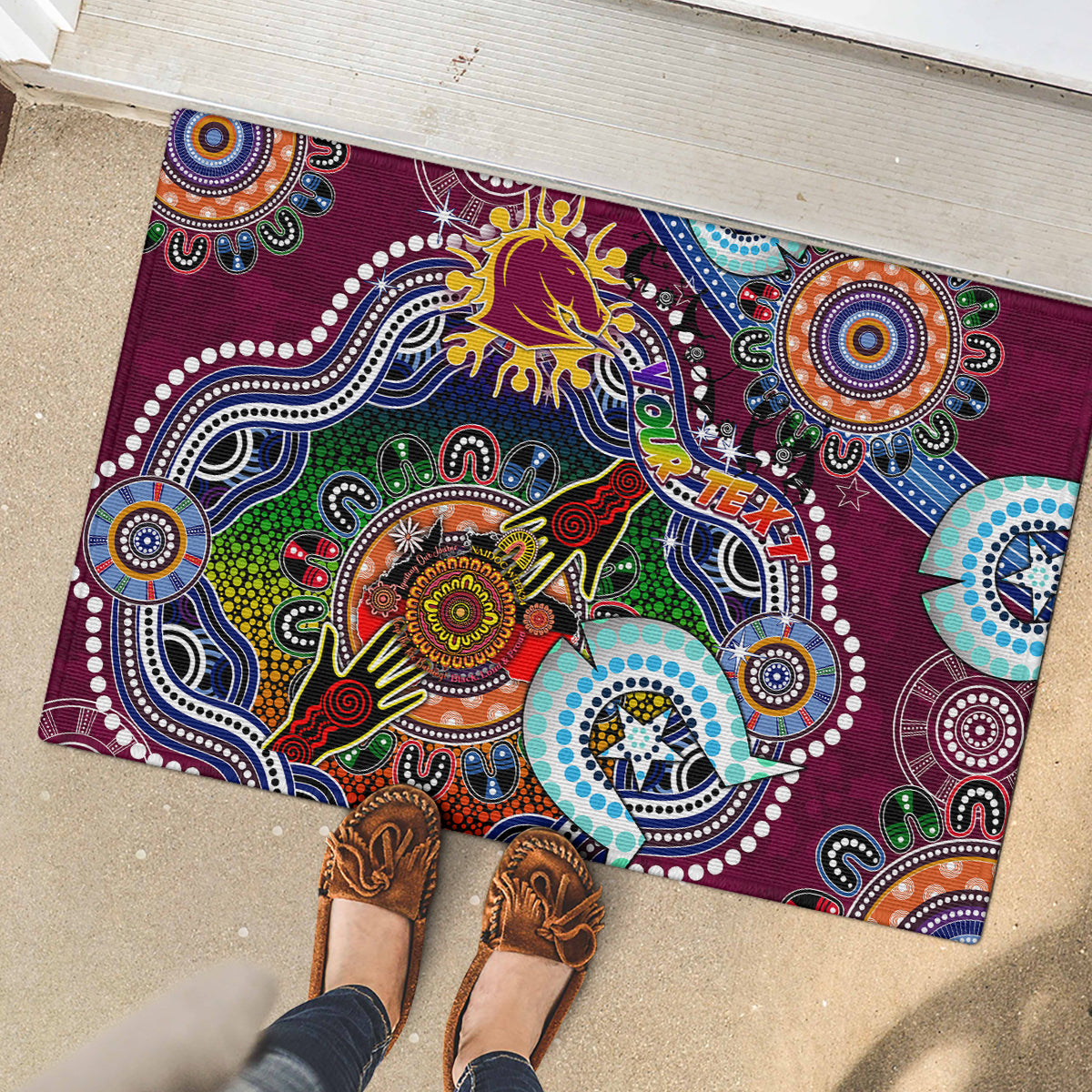 Personalised Broncos NAIDOC Week 2024 Rubber Doormat Australia Aboriginal Dot Painting
