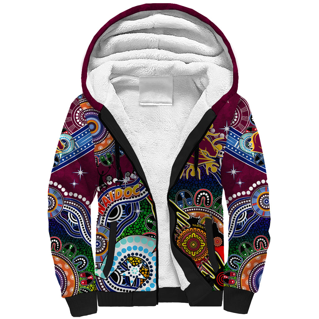 Personalised Broncos NAIDOC Week 2024 Sherpa Hoodie Australia Aboriginal Dot Painting