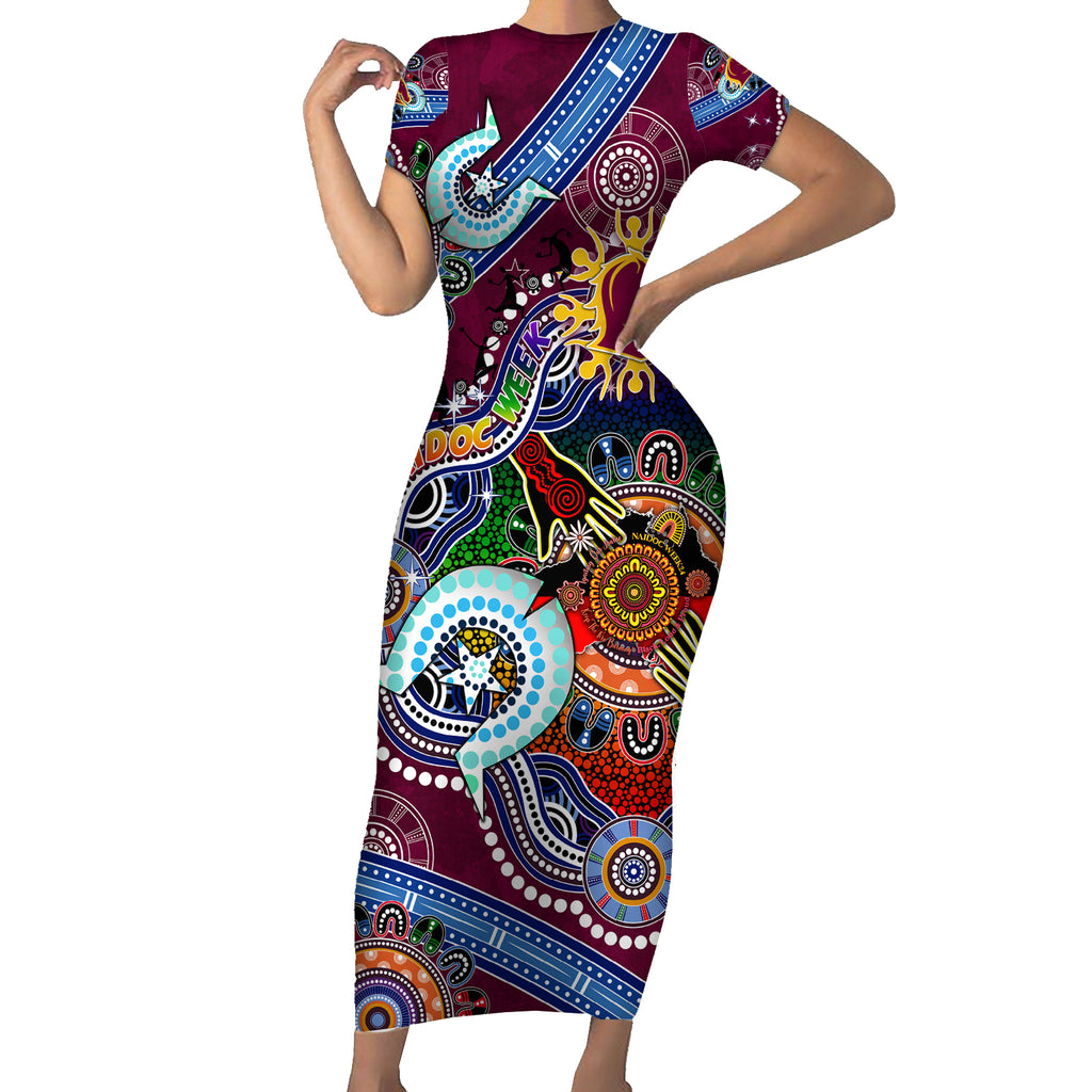 Personalised Broncos NAIDOC Week 2024 Short Sleeve Bodycon Dress Australia Aboriginal Dot Painting