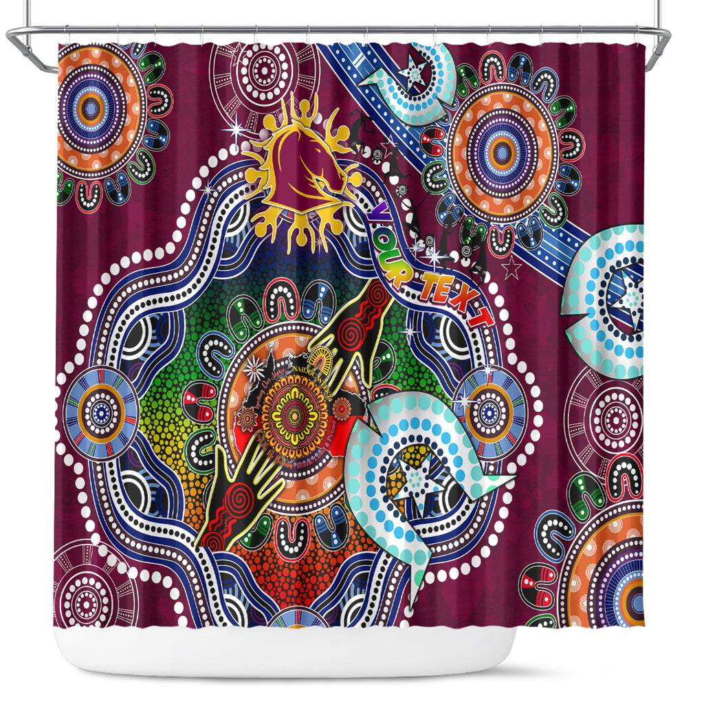 Personalised Broncos NAIDOC Week 2024 Shower Curtain Australia Aboriginal Dot Painting