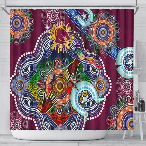 Personalised Broncos NAIDOC Week 2024 Shower Curtain Australia Aboriginal Dot Painting