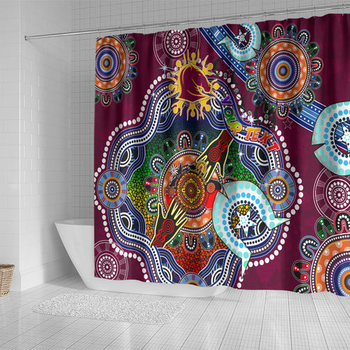 Personalised Broncos NAIDOC Week 2024 Shower Curtain Australia Aboriginal Dot Painting