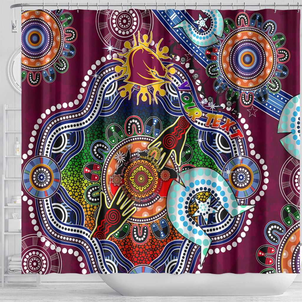 Personalised Broncos NAIDOC Week 2024 Shower Curtain Australia Aboriginal Dot Painting