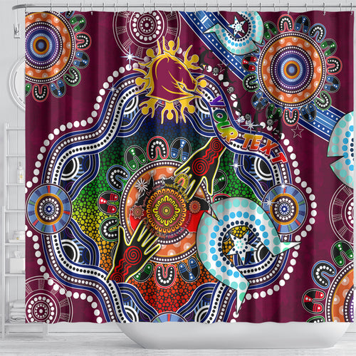 Personalised Broncos NAIDOC Week 2024 Shower Curtain Australia Aboriginal Dot Painting