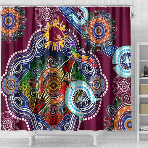 Personalised Broncos NAIDOC Week 2024 Shower Curtain Australia Aboriginal Dot Painting