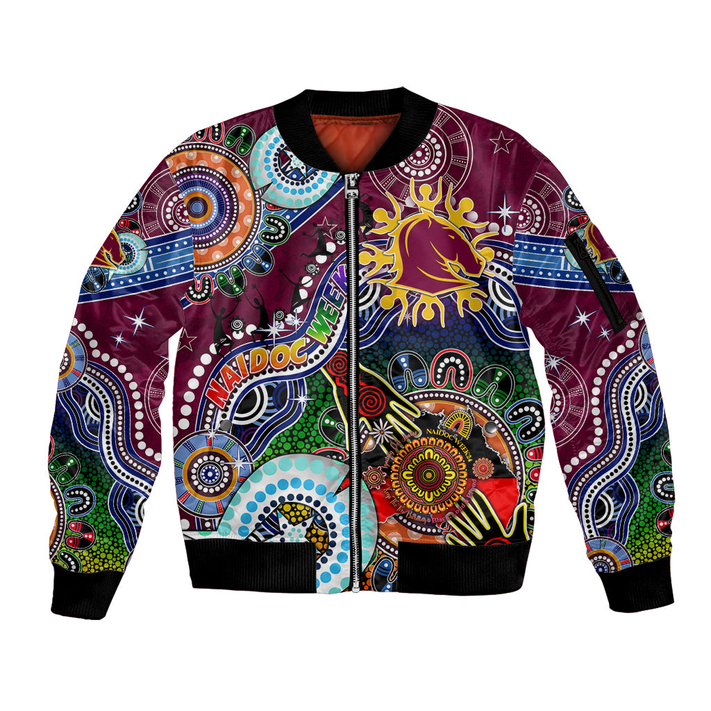 Personalised Broncos NAIDOC Week 2024 Sleeve Zip Bomber Jacket Australia Aboriginal Dot Painting