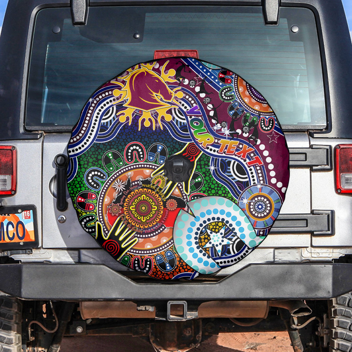Personalised Broncos NAIDOC Week 2024 Spare Tire Cover Australia Aboriginal Dot Painting