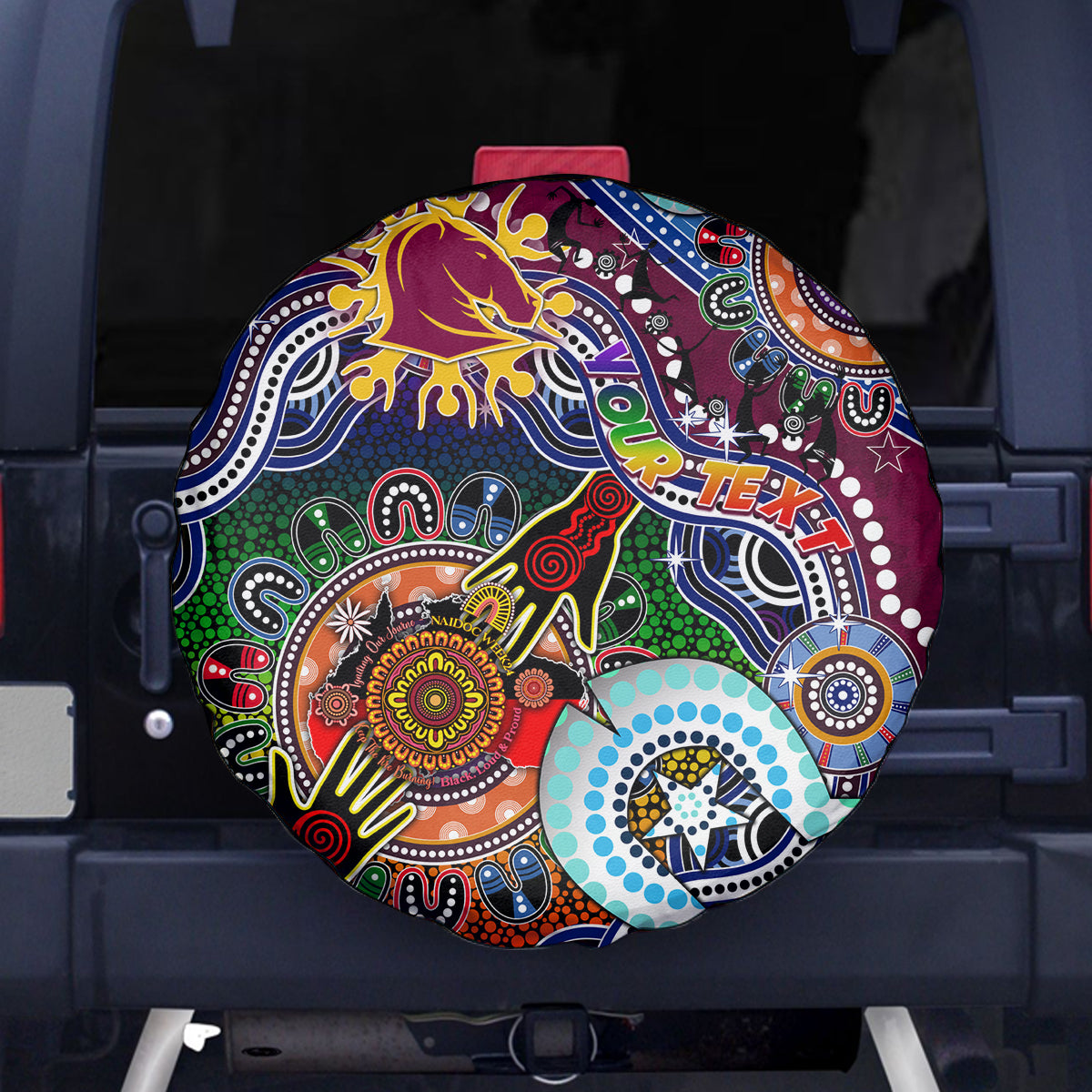 Personalised Broncos NAIDOC Week 2024 Spare Tire Cover Australia Aboriginal Dot Painting