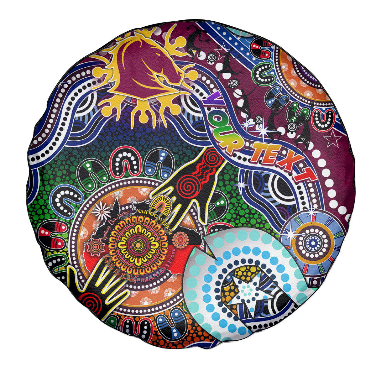Personalised Broncos NAIDOC Week 2024 Spare Tire Cover Australia Aboriginal Dot Painting