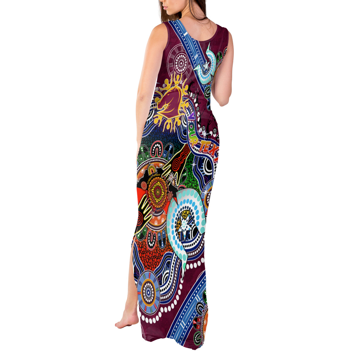 Personalised Broncos NAIDOC Week 2024 Tank Maxi Dress Australia Aboriginal Dot Painting