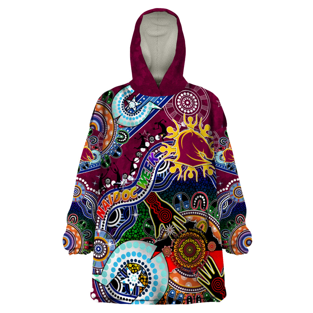 Personalised Broncos NAIDOC Week 2024 Wearable Blanket Hoodie Australia Aboriginal Dot Painting