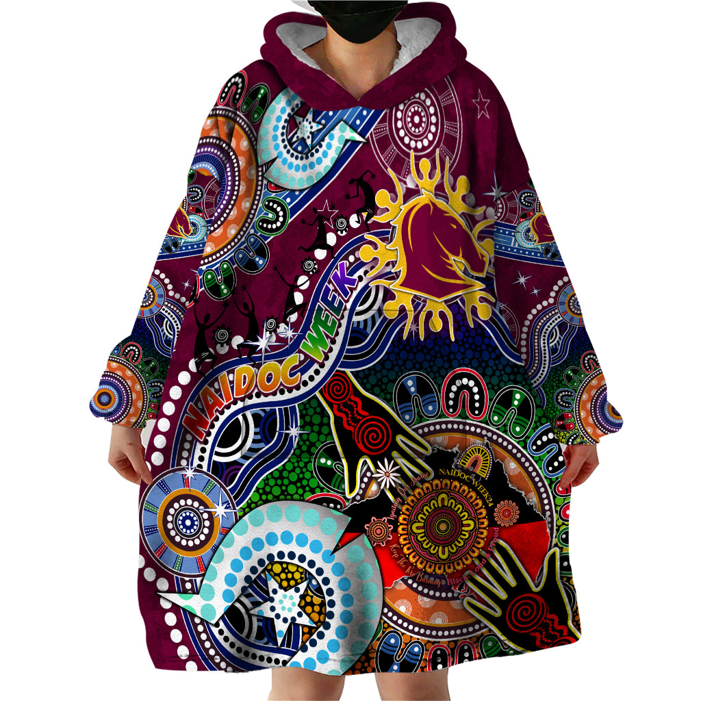 Personalised Broncos NAIDOC Week 2024 Wearable Blanket Hoodie Australia Aboriginal Dot Painting
